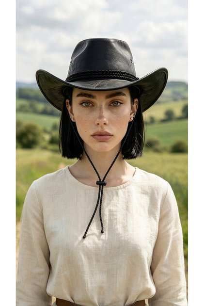 Vegan Leather Unisex Cowboy Hat Vintage Western Style Wide Brim Premium Quality