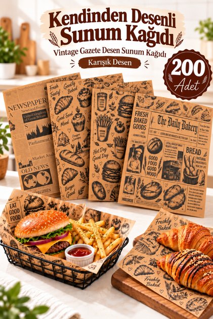 200 Pieces of Self-Adhesive Oil-Proof Paper |   Vintage Newspaper Pattern Presentation Paper |   Mixed Pattern