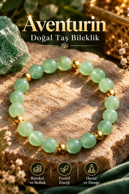 Healing Natural Stone Bracelet for Luck, Abundance, Blessings (Aventurine) 8 Mm