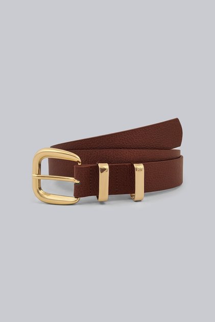 Double Gold Bridge Brown Thin Women's Belt 2.5 cm