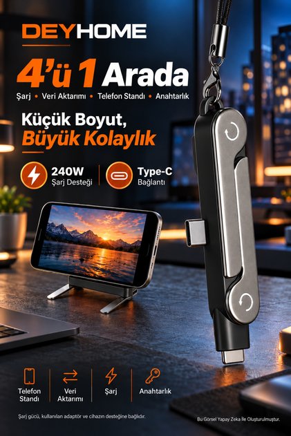 Katlanabilir Standlı Type-C to Type-C Adaptör | Taşınabilir Mini Dock Şarj & Veri Dönüştürücü