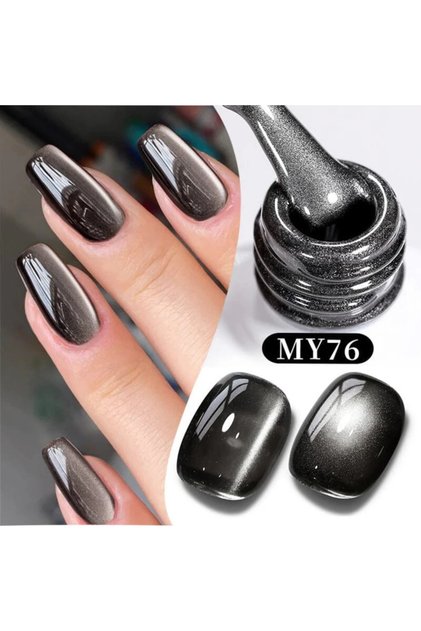 Black Water Light Cat Magnetic Gel/Gümüş Yansımalı Siyah Kedi Gözü Kalıcı Oje-10ml