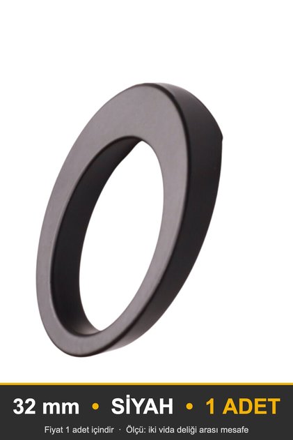 Side Ring Oval Ring Furniture Handle, 32 mm, Black, Kitchen Cabinet and Drawer Handle