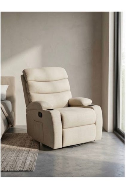 Comfortable Recliner Chair with Footrest Beige Fabric