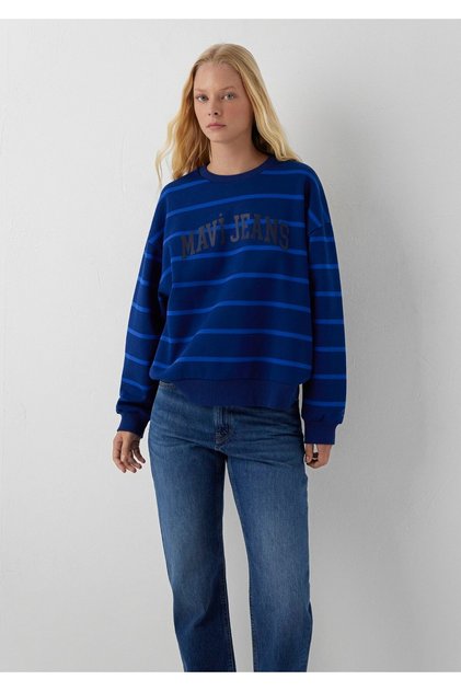 M1S20129 Jeans Logo Printed Women's Sweatshirt Dark Blue