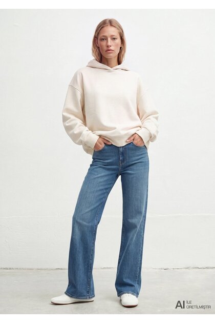 Kapüşonlu Ekru Basic Sweatshirt 1S10575-83043
