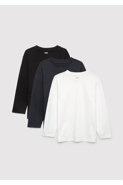 3lü Çocuk Uzun Kollu Basic Tişört Loose Fit / Bol Rahat Kesim 6610505-900