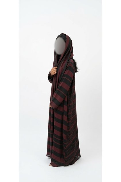 عباية نسائية مخططة - بورجوندي وأسود