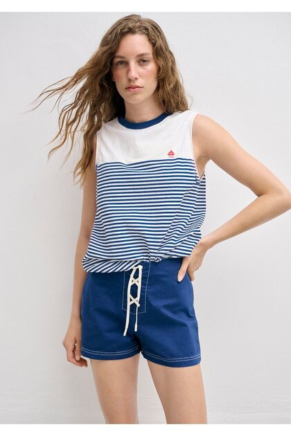 Ship Embroidery Detailed Striped Undershirt Regular Fit / Normal Cut 1614294-89840