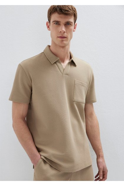 Beige Polo T-Shirt with Pockets Loose Fit / Relaxed Comfortable Cut 0613318-80697