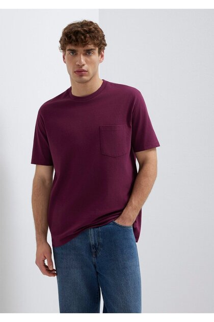 Pocket Detailed Purple Basic T-Shirt Loose Fit / Comfortable Cut 066248-70670