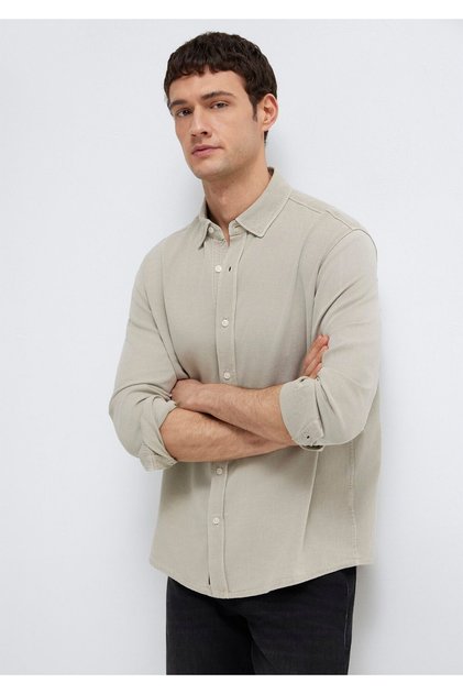 Tencel ™ ) Lyocell and Linen Blend Beige Shirt Regular Fit / Normal Cut 0211482-70333