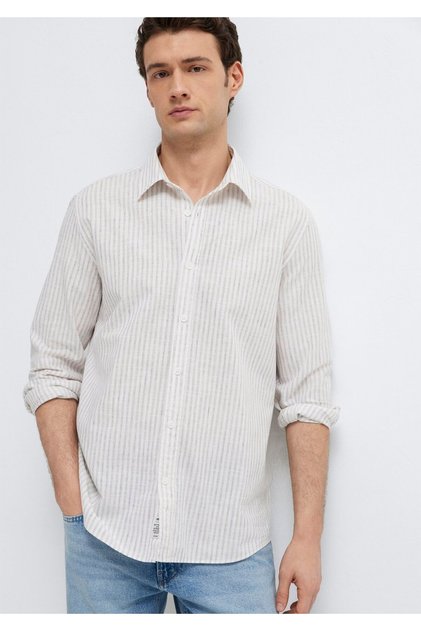 Linen Blend Striped Ecru Shirt Regular Fit / Normal Cut 0212004-91559