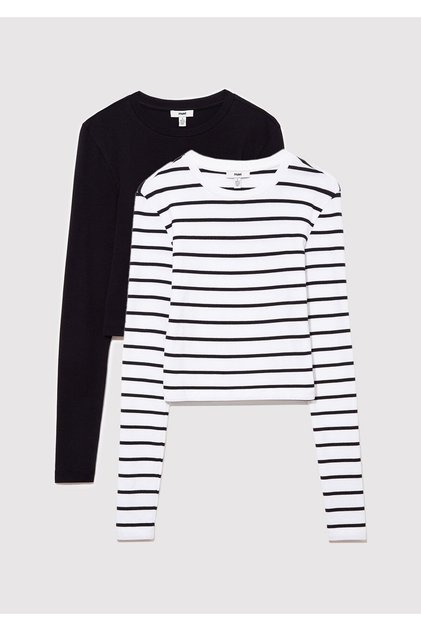 2li Uzun Kollu Crop Basic Tişört Fitted / Vücuda Oturan Kesim 1613021-900