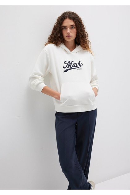 Logo Printed Hooded White Sweatshirt 1S10420-80194