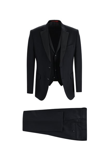 7 Drop Slim Fit Dar Kesim Mono Yaka Yelekli Smokin & Damatlık