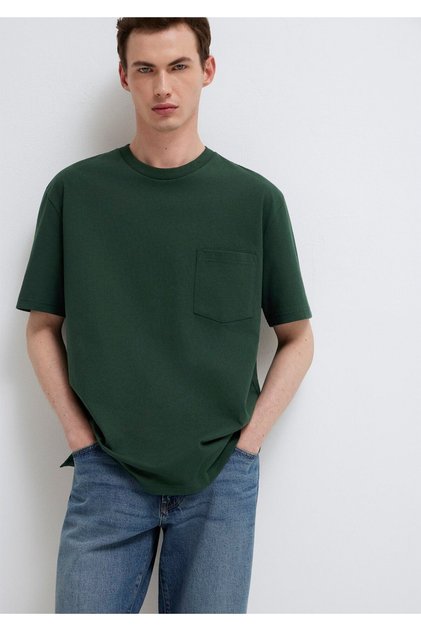 Crew Neck Green Basic T-Shirt Loose Fit / Loose Relaxed Fit066248-81570