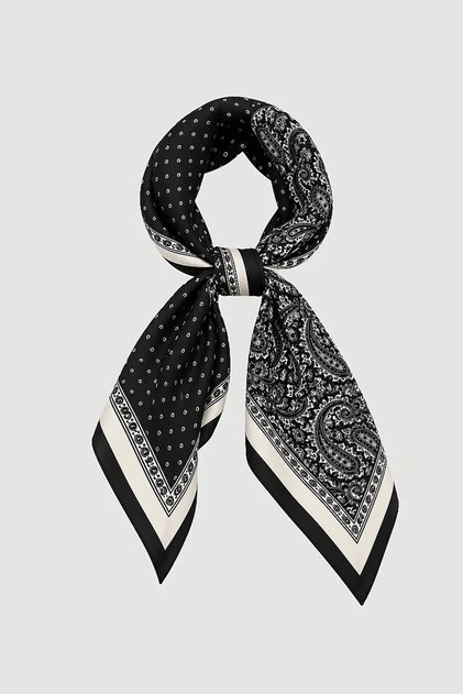 Polka Dot Shawl with Pattern Detail Cotton Scarf - Black