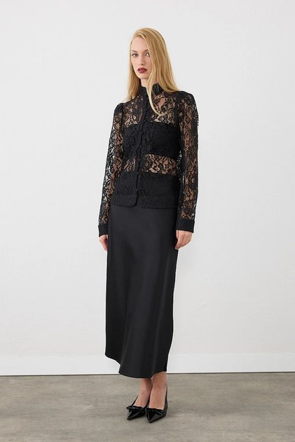 Verev Satin Long Skirt - Black
