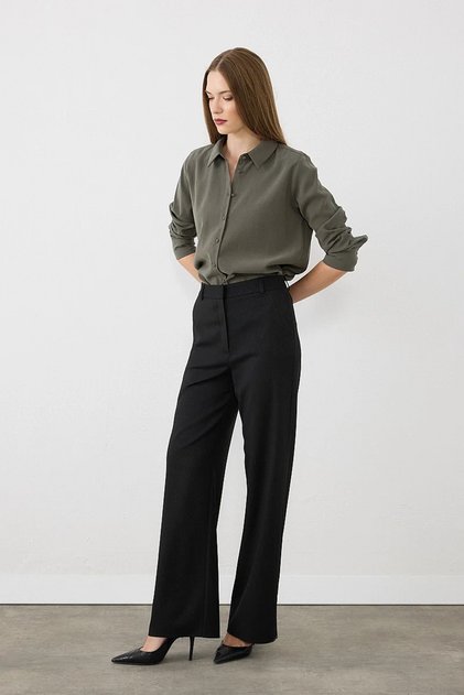 Sim Striped Wide Leg Trousers - Black