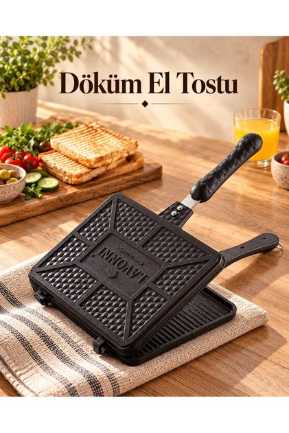 Tostmatik Döküm Granit Ocak Üstü El Tost Makinesi 26x20 cm | Yapışmaz Izgara & Tost Tavası | Maxi Boy Kahvaltılık & Izgara Tava