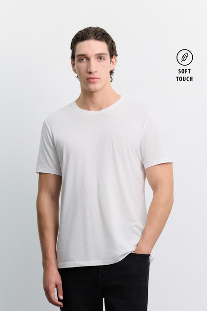 Erkek Beyaz Bisiklet Yaka Soft Touch Basic Regular Fit T-Shirt B001171