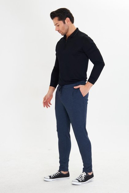 Men's Polycotton Flexible Jogger Trousers Navy Blue 5801-L