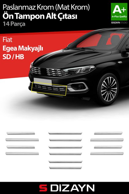 S-Dizayn Fiat Egea ile Uyumlu Krom Ön Tampon Alt Çıtası Diamond Model 14 Prç. 2020 Üzeri (Mat Krom)