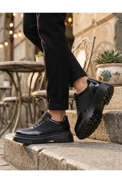 BA0243 Lace-Up Patent Leather Parachute-Detail High Black Sole Men's Shoes