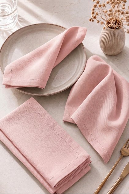 Placemat, Duck Linen, Fabric Napkins, Pink, Pack of 6
