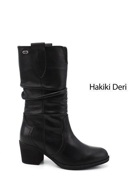 Women's Black Thick Heeled Genuine Leather Boots