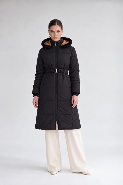 Black Fur Hat Inflatable Coat