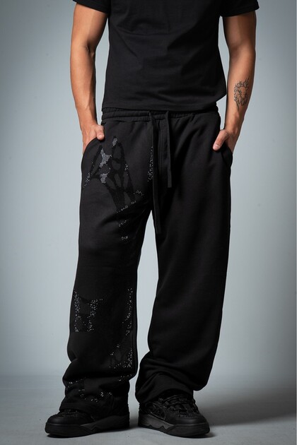 Black Crystal Touch Stone Baggy Black Men's Sweatpants