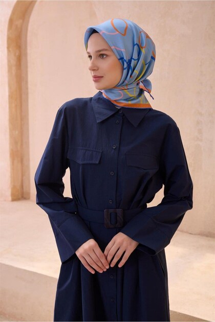 Blue Object Pattern 100% Sura Silk Scarf 4113 - 01