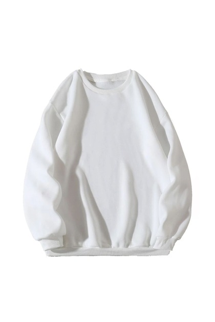 White Sweatshirt with Thick Wool Inside, Straight Cut, Boys and Girls, Circular Neck