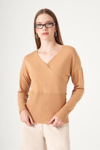 Women's Button Detail Double Breasted Sweater Biscuit 25298