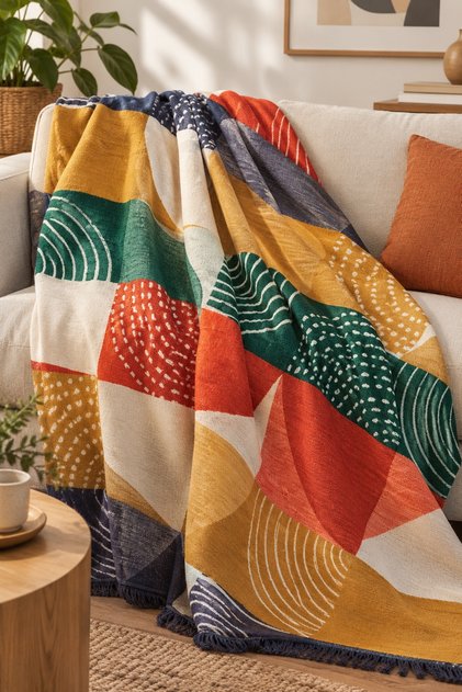 Geometric Patterned Cotton Soft Textured Single Blanket
