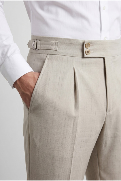 Striped Old Money Pleated Lycra Fabric Trousers