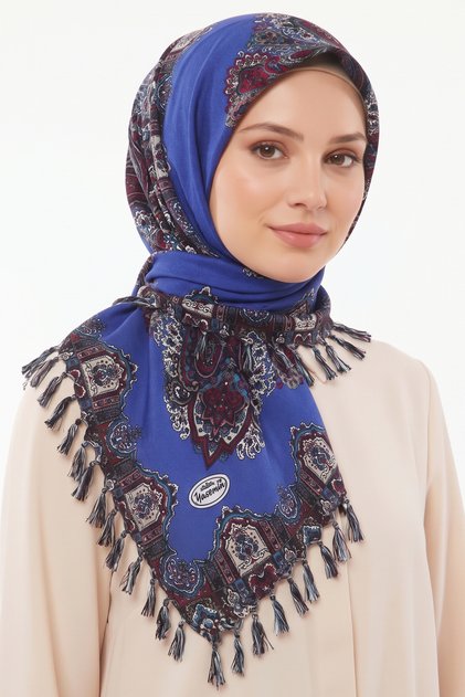 Women's Blue Shawl with Patterned Pull-On Beads for Writing