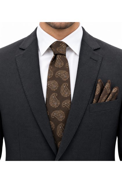 7 cm Brown Shawl Pattern Tie Handkerchief Set