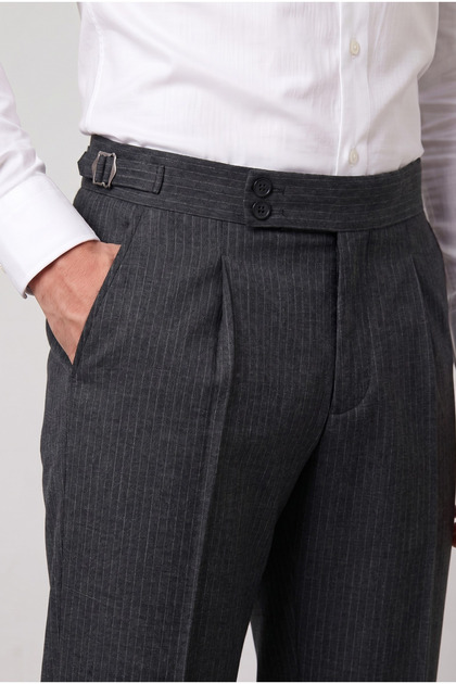 Striped Old Money Pleated Lycra Fabric Trousers