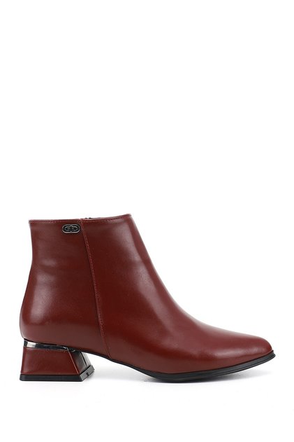 Women's burgundy zippered thick heeled boots