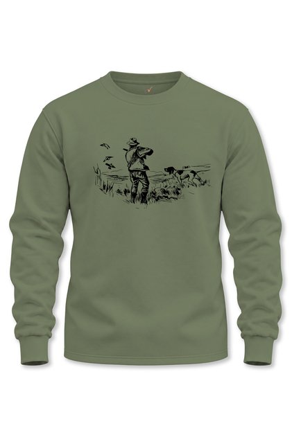 Hunter Hunting-Themed Hunting Dog Design Printed Setter Regular Fit Crew Neck Khaki Sweatshirt