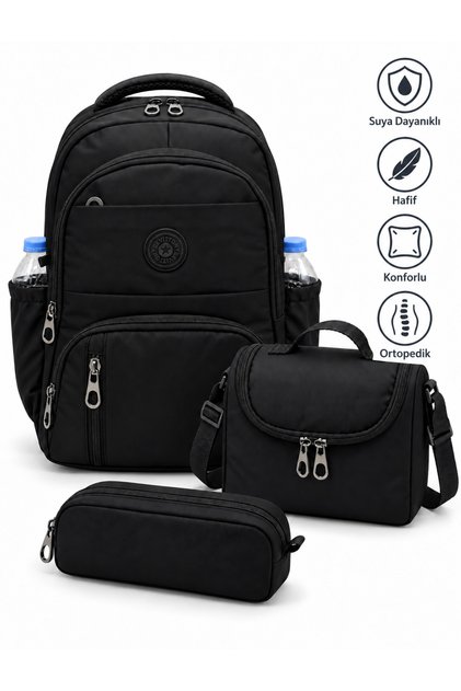 Water Resistant First School Bag Set of 3 Unisex Children's Primary School Bag 8010 Black