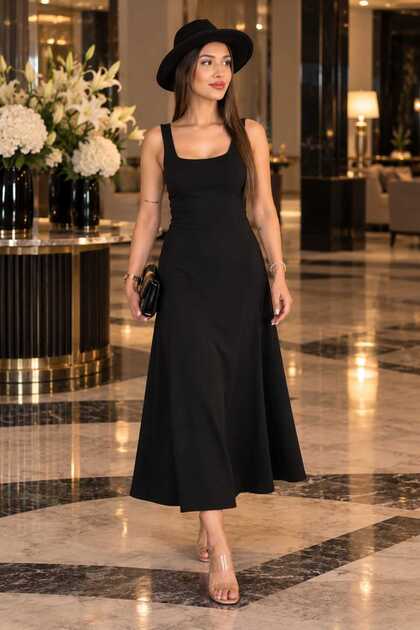 Back Detailed Strap Long Dress