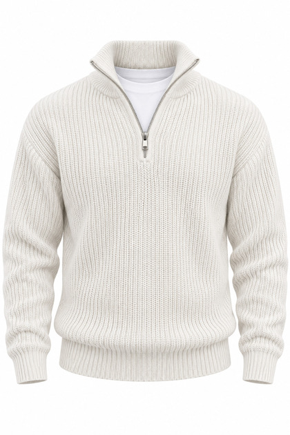 Nolan Anti Peeling Yarn Thessaloniki Half Zipper Men's Knitwear Sweater - Ecru