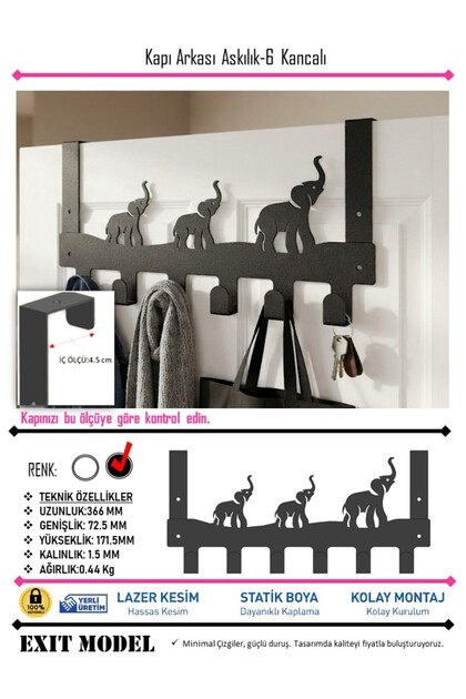 Black Large Size Metal Behind-The-Door Hanger with Hooks Compatible with Thick Doors Metal Behind-The-Door Hanger