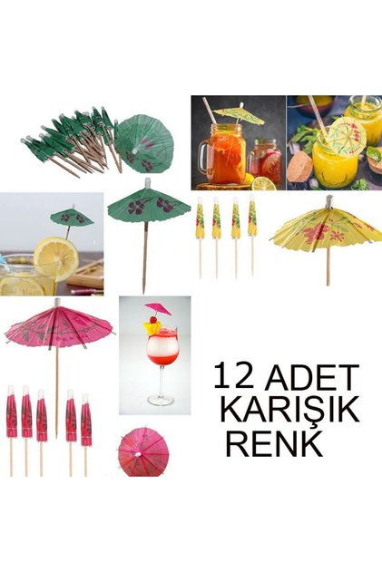 Hawaian Temalı Kokteyl Meyve Süsleme Şemsiye Kürdan Karışık Renk 12 Adet