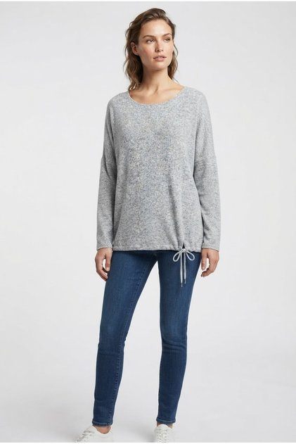 Women's Gray Relaxed-Fit Lace-Up Knit Blouse