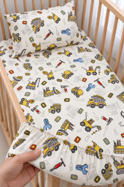 100% Cotton Mother's Side - Park Bed Repair Patterned Fitted Sheet Set - 2 Baby Pillowcases - 60X120-70X110-70X120, Compatible with Cribs and Beds.